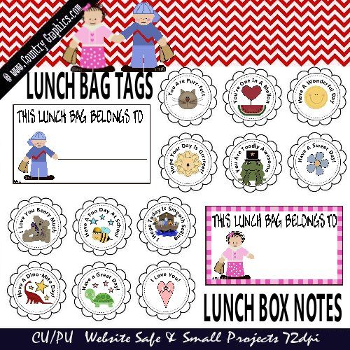 FREE Kids Lunch Bag Notes & Tags Pg 1